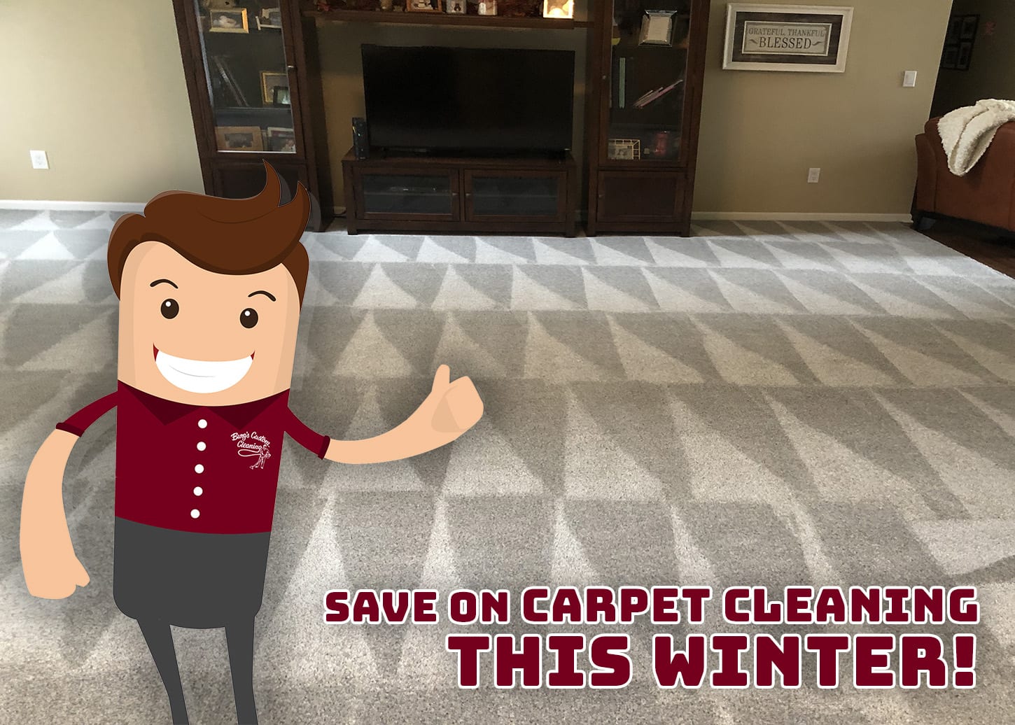 Save on Carpet Cleaning this Winter! Get up to 5 rooms and a hallway cleaned for $99! Limited time only!